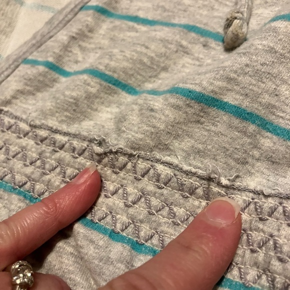 Y2K Hollister Gray & Aqua Striped Hooded Babydoll top - Picture 5 of 6